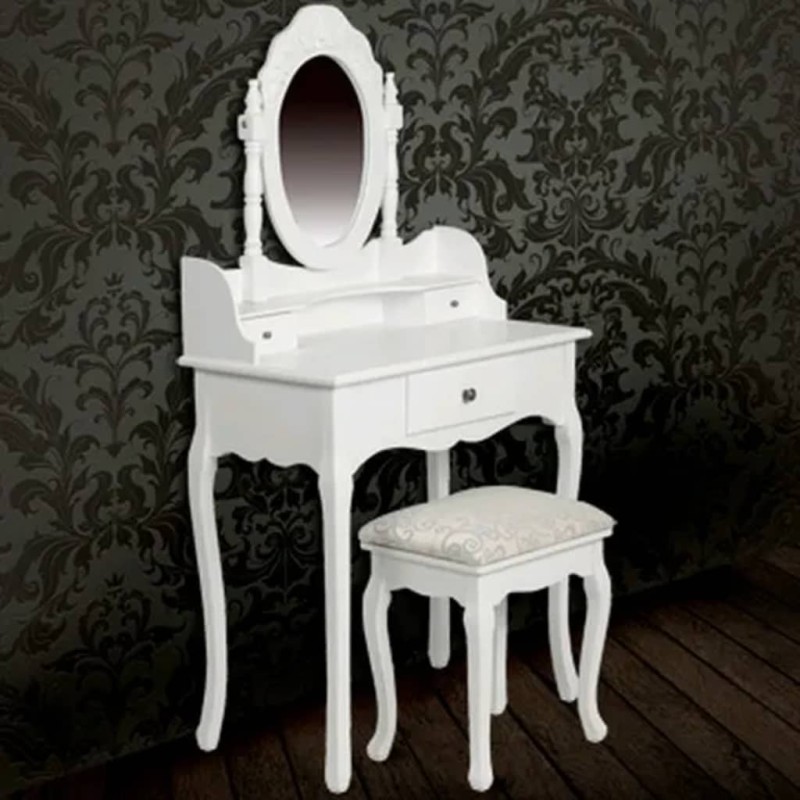 vidaXL Tocador con espejo y taburete blanco vidaXL Tocador con espejo y taburete blanco
