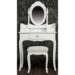 vidaXL Tocador con espejo y taburete blanco 