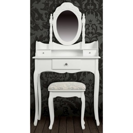 vidaXL Tocador con espejo y taburete blanco 