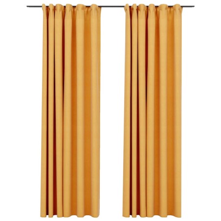 vidaXL Cortinas opacas ganchos look de lino 2 pzas amarillo 140x245 cm