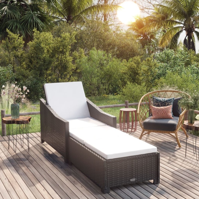 vidaXL Tumbona con cojín ratán sintético blanco crema vidaXL Tumbona con cojín ratán sintético blanco crema