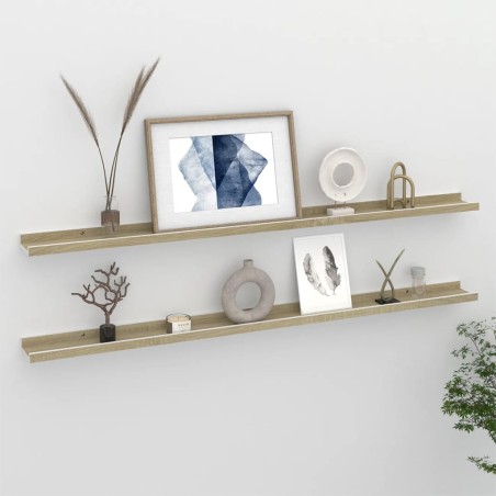 vidaXL Estantes de pared 2 unidades blanco y roble Sonoma 115x9x3 cm