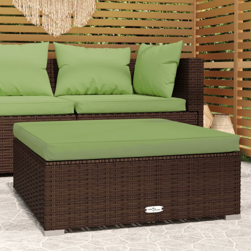 vidaXL Reposapiés de jardín y cojín ratán sintético marrón 70x70x30 cm vidaXL Reposapiés de jardín y cojín ratán sintético marrón 70x70x30 cm