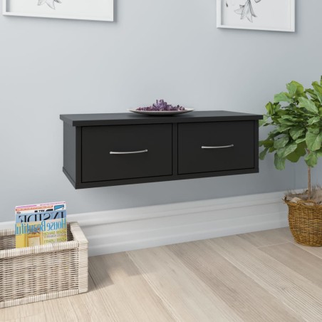 vidaXL Estante de cajones para pared contrachapada negro 60x26x18,5cm