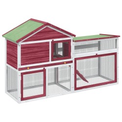 vidaXL Conejera de madera maciza de pino roja 185,5x60,5x109,5 cm