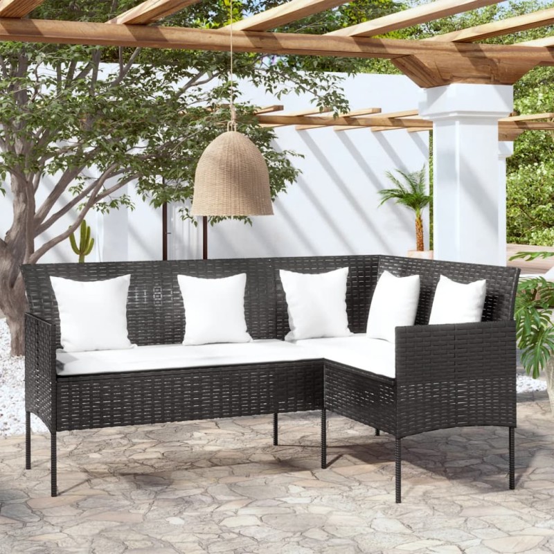 vidaXL Sofá en forma de L con cojines ratán sintético negro vidaXL Sofá en forma de L con cojines ratán sintético negro