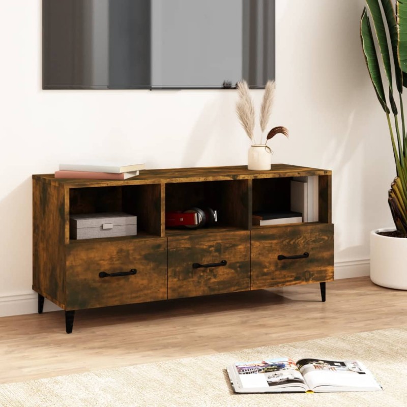 vidaXL Mueble para TV madera contrachapada roble ahumado 102x35x50 cm vidaXL Mueble para TV madera contrachapada roble ahumado 102x35x50 cm
