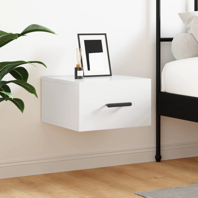vidaXL Mesita de noche de pared blanco brillo 35x35x20 cm