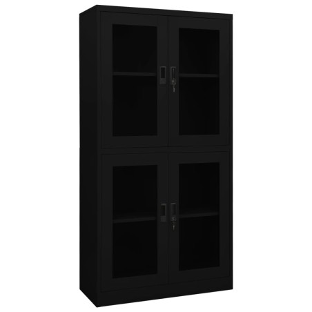 vidaXL Armario oficina de acero y vidrio templado negro 90x40x180 cm