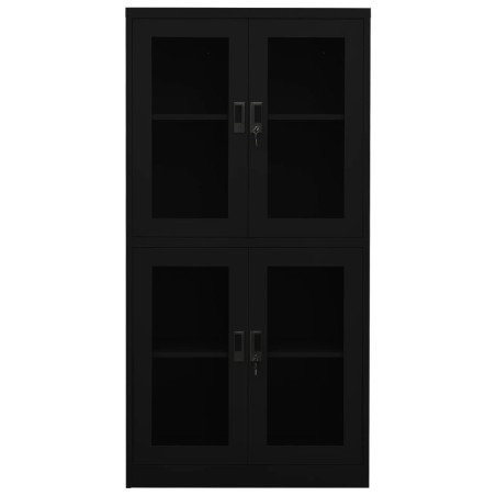 vidaXL Armario oficina de acero y vidrio templado negro 90x40x180 cm