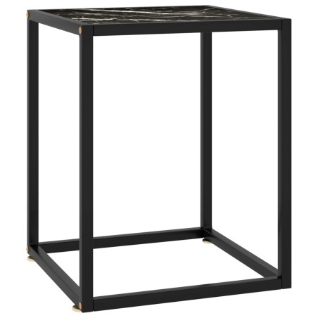 vidaXL Mesa de centro negra con vidrio de mármol negro 40x40x50 cm