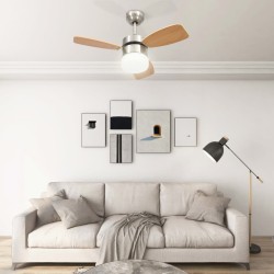 vidaXL Ventilador de techo con luz con mando marrón claro 76 cm