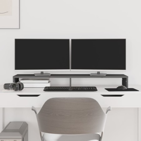 vidaXL Soporte de monitor madera maciza de pino gris 100x27x10 cm