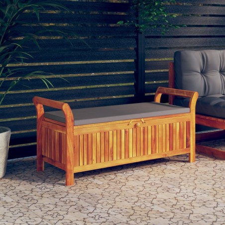 vidaXL Banco almacenaje jardín con cojín madera maciza de acacia 126cm