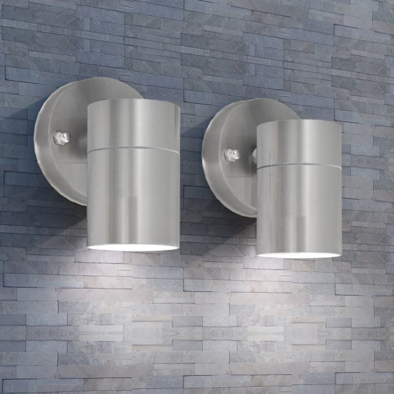 vidaXL Lámpara de pared exterior 2 uds acero inoxidable descendente vidaXL Lámpara de pared exterior 2 uds acero inoxidable descendente