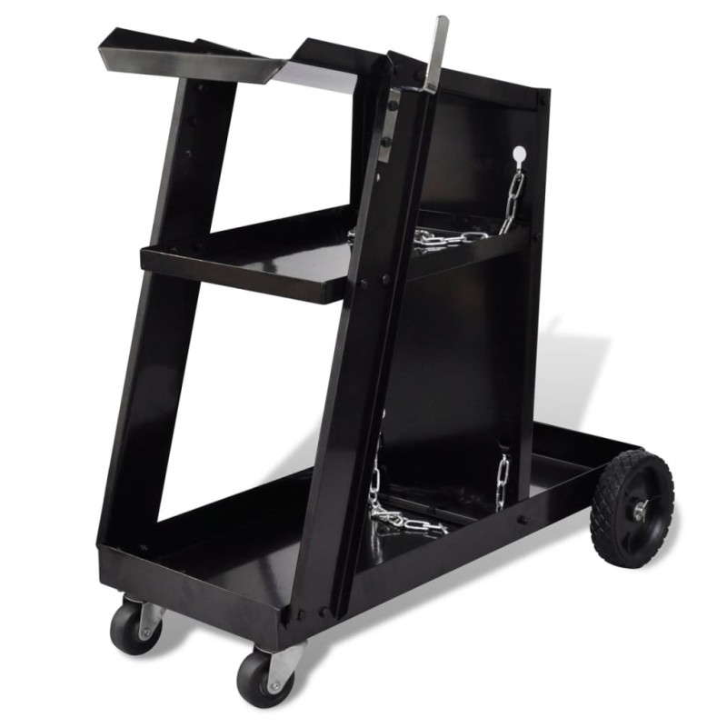 vidaXL Carro de soldadura negro con 3 estantes organizador de taller vidaXL Carro de soldadura negro con 3 estantes organizador de taller