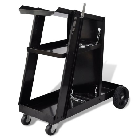 vidaXL Carro de soldadura negro con 3 estantes organizador de taller 
