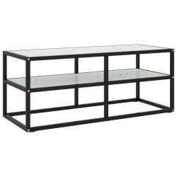 vidaXL Mueble para TV negro con vidrio de mármol blanco 100x40x40 cm