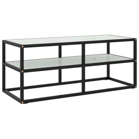 vidaXL Mueble para TV negro con vidrio de mármol blanco 100x40x40 cm
