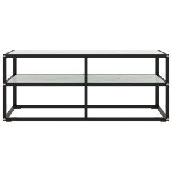vidaXL Mueble para TV negro con vidrio de mármol blanco 100x40x40 cm