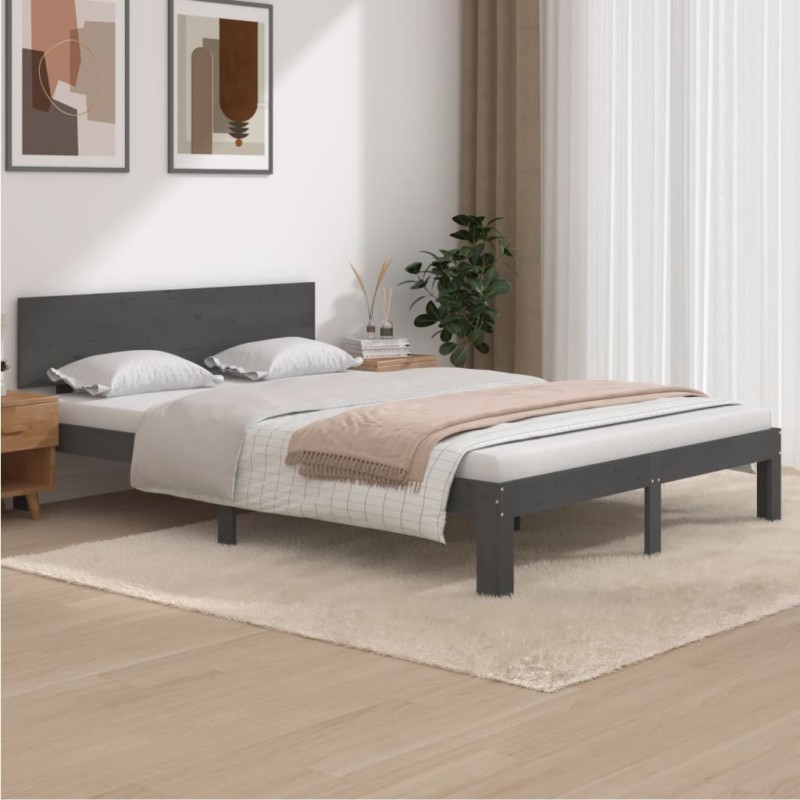 vidaXL Estructura de cama madera maciza de pino gris 140x200 cm vidaXL Estructura de cama madera maciza de pino gris 140x200 cm