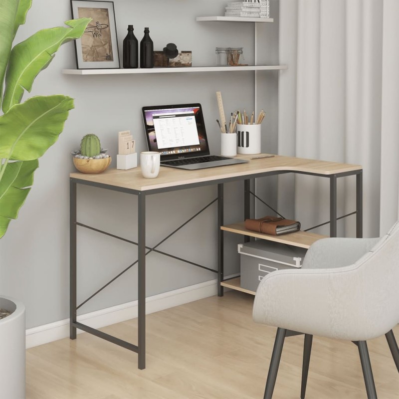 vidaXL Escritorio de ordenador contrachapada negro y roble 110x72x70cm vidaXL Escritorio de ordenador contrachapada negro y roble 110x72x70cm