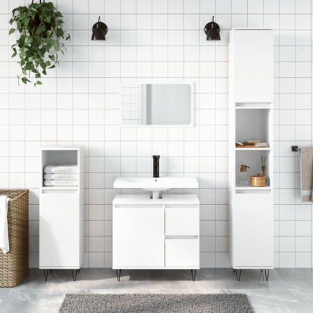 vidaXL Armario de baño madera contrachapada blanco brillo 65x33x60 cm