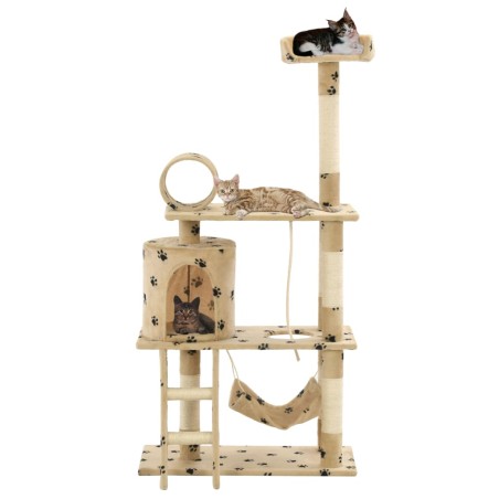 vidaXL Rascador para gatos con poste de sisal 140 cm huellas beige