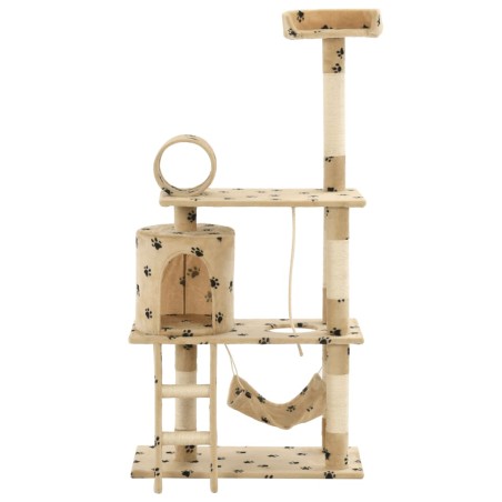 vidaXL Rascador para gatos con poste de sisal 140 cm huellas beige