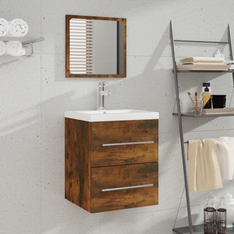 vidaXL Armario de baño con espejo color roble ahumado 41x38,5x48 cm vidaXL Armario de baño con espejo color roble ahumado 41x38,5x48 cm
