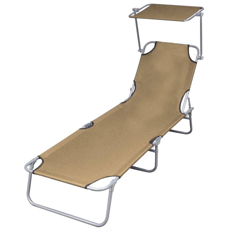vidaXL Tumbona plegable con parasol de acero gris topo vidaXL Tumbona plegable con parasol de acero gris topo