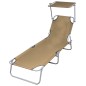 vidaXL Tumbona plegable con parasol de acero gris topo vidaXL Tumbona plegable con parasol de acero gris topo