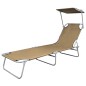 vidaXL Tumbona plegable con parasol de acero gris topo vidaXL Tumbona plegable con parasol de acero gris topo
