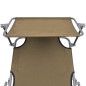 vidaXL Tumbona plegable con parasol de acero gris topo vidaXL Tumbona plegable con parasol de acero gris topo