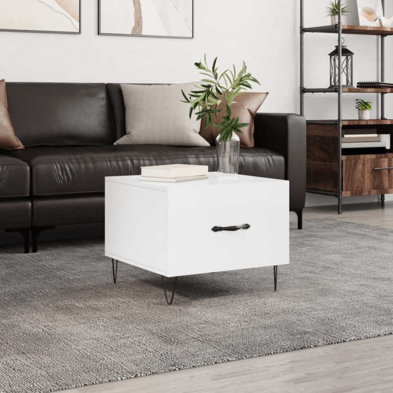 vidaXL Mesa de centro madera de ingeniería brillo blanco 50x50x40 cm vidaXL Mesa de centro madera de ingeniería brillo blanco 50x50x40 cm