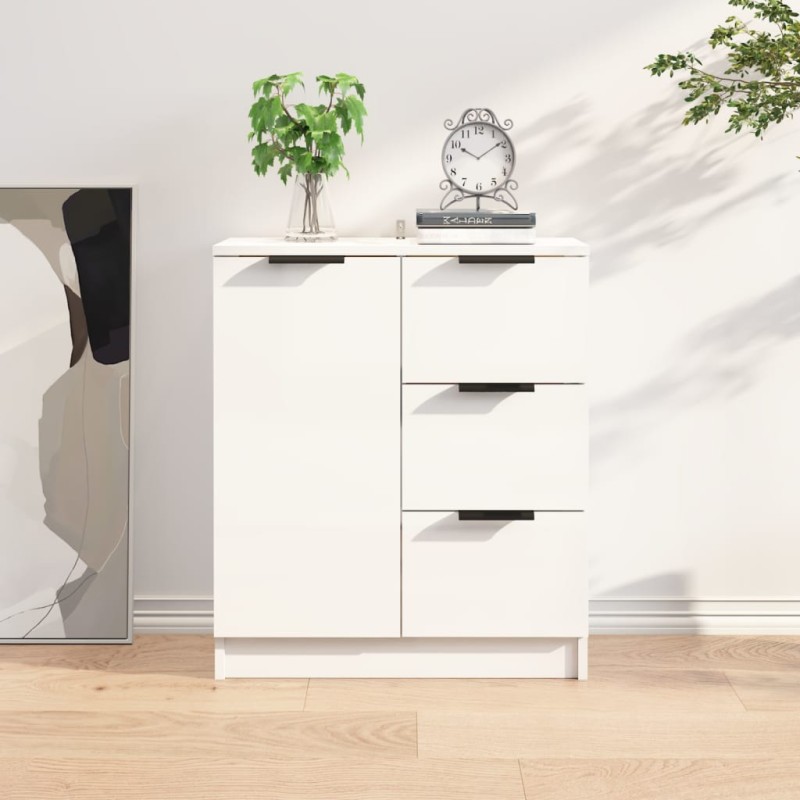 vidaXL Aparador de madera contrachapada blanco brillante 60x30x70 cm vidaXL Aparador de madera contrachapada blanco brillante 60x30x70 cm