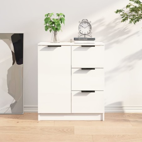 vidaXL Aparador de madera contrachapada blanco brillante 60x30x70 cm