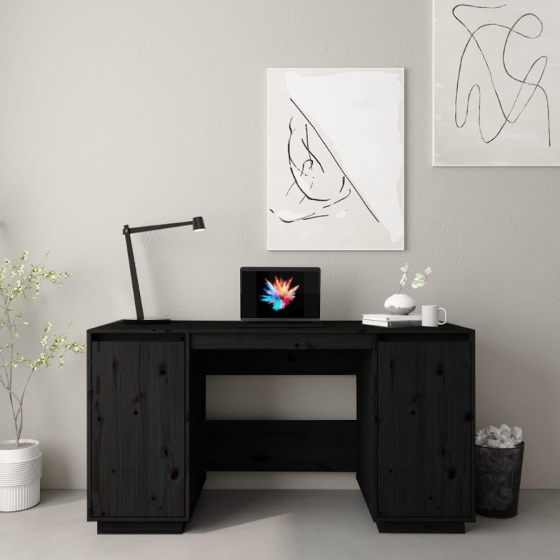 vidaXL Escritorio madera maciza de pino negro 140x50x75 cm vidaXL Escritorio madera maciza de pino negro 140x50x75 cm