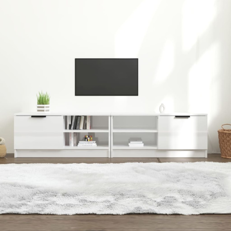 vidaXL Mueble TV 2 pzs madera contrachapada blanco brillo 80x35x36,5cm vidaXL Mueble TV 2 pzs madera contrachapada blanco brillo 80x35x36,5cm