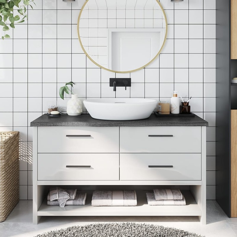 vidaXL Encimera baño madera maciza tratada gris oscuro 100x30x(2-4) cm