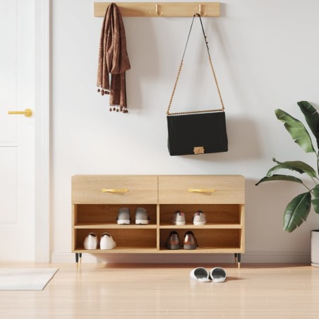 vidaXL Banco zapatero madera de ingeniería roble Sonoma 102x35x55 cm