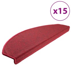 vidaXL Alfombrillas de escalera 15 unidades rojo burdeos 65x24x4 cm