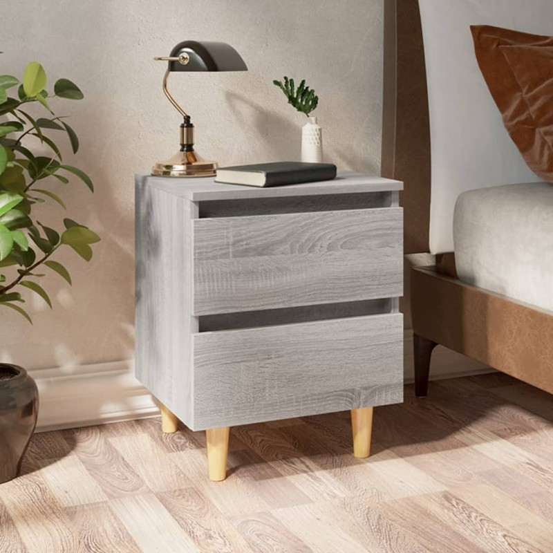 vidaXL Mesita de noche patas de madera maciza gris Sonoma 40x35x50 cm vidaXL Mesita de noche patas de madera maciza gris Sonoma 40x35x50 cm