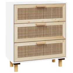 vidaXL Aparador blanco madera pino maciza y ratán natural 60x30x70 cm