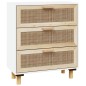 vidaXL Aparador blanco madera pino maciza y ratán natural 60x30x70 cm