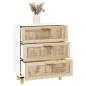 vidaXL Aparador blanco madera pino maciza y ratán natural 60x30x70 cm