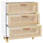 vidaXL Aparador blanco madera pino maciza y ratán natural 60x30x70 cm