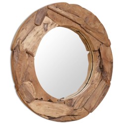 vidaXL Espejo decorativo de teca 80 cm redondo