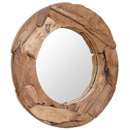 vidaXL Espejo decorativo de teca 80 cm redondo