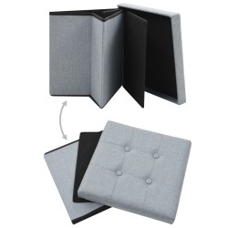 vidaXL Taburete plegable con almacenaje lino sintético gris claro 
